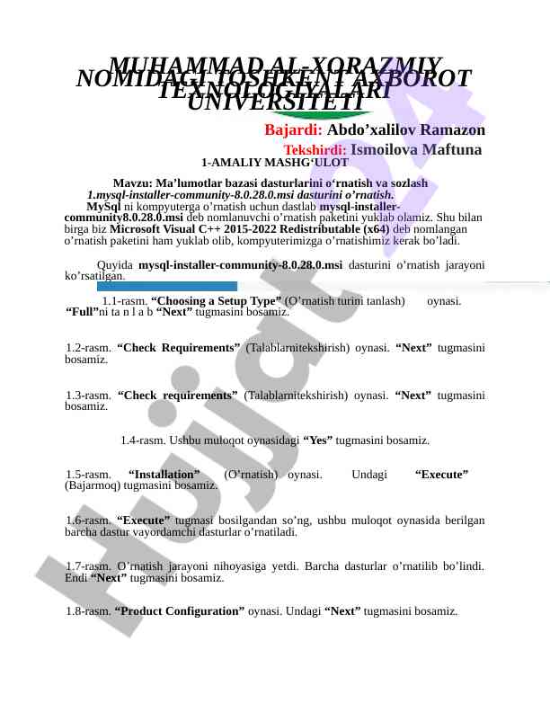 Ma'lumotlar bazasi dasturlarini o'rnatish