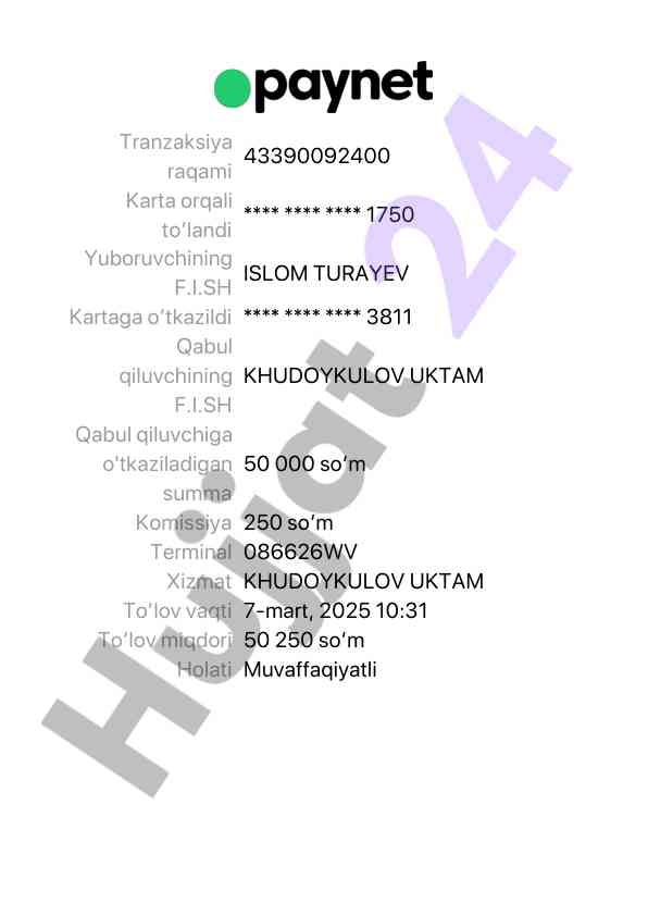 Muvaffaqiyatli to'lov hisoboti 2025 yil