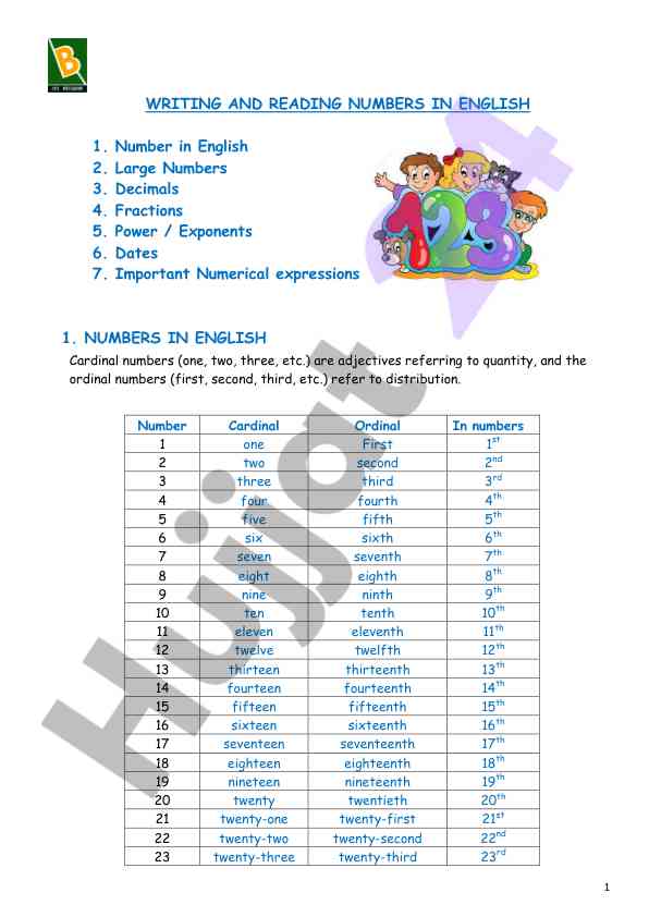 Writing and reading numbers in english
