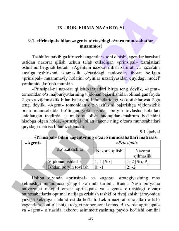 Prinsipal va agent o‘rtasidagi o‘zaro munosabatlar