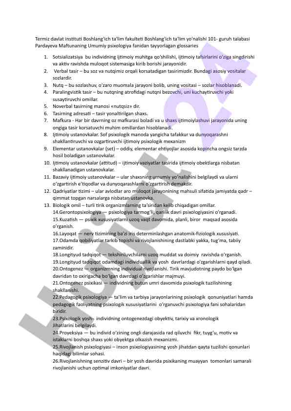 Glossaries of general psychology terms and definitions