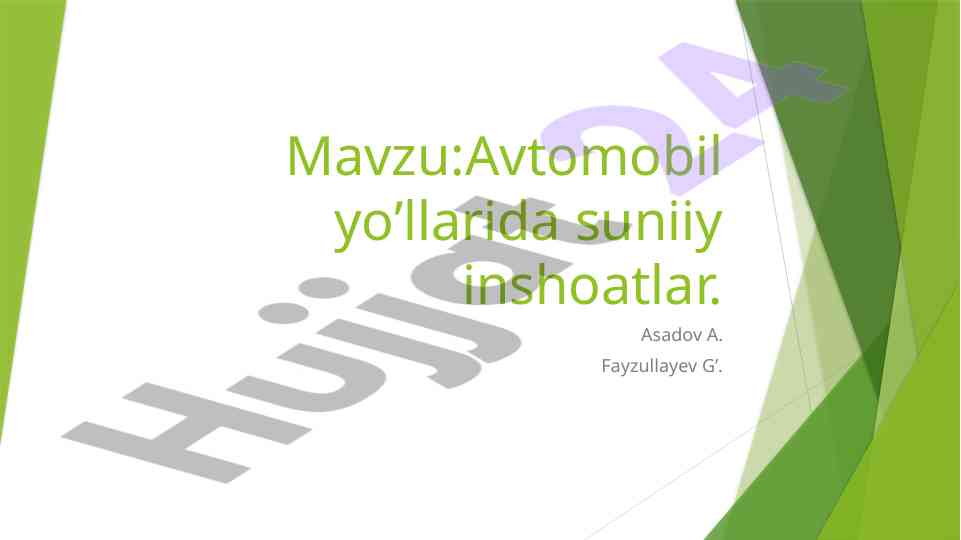 Avtomobil yo'llarida sun'iy inshoatlar bo'yicha ma'lumot