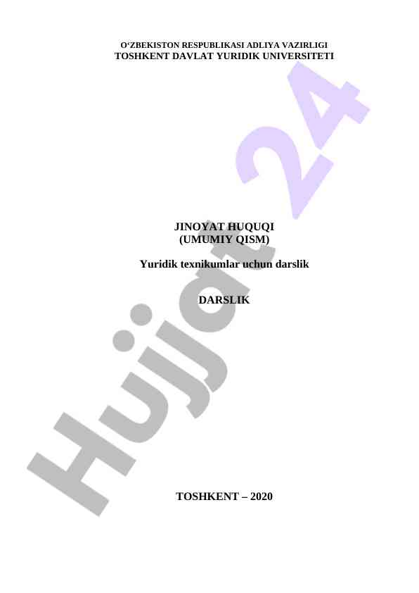 Jinoyat huquqi darsligi yuridik texnikumlar uchun
