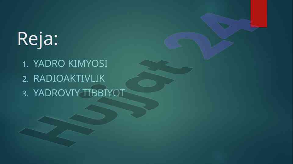 Yadro kimyosi va radiaktivlik haqida ma'lumotlar