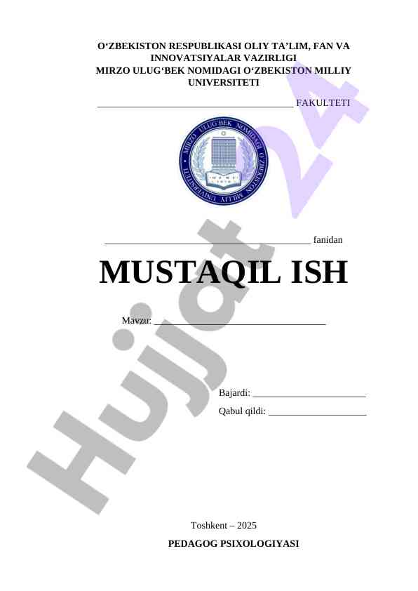 Pedagog psixologiyasi mavzusida tayyor mustaqil ish