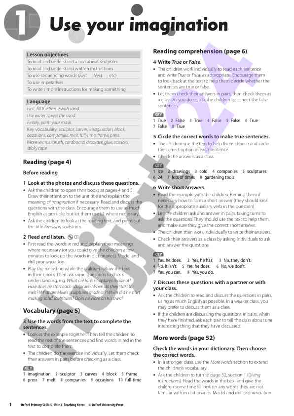Teaching notes for oxford primary skills unit 1
