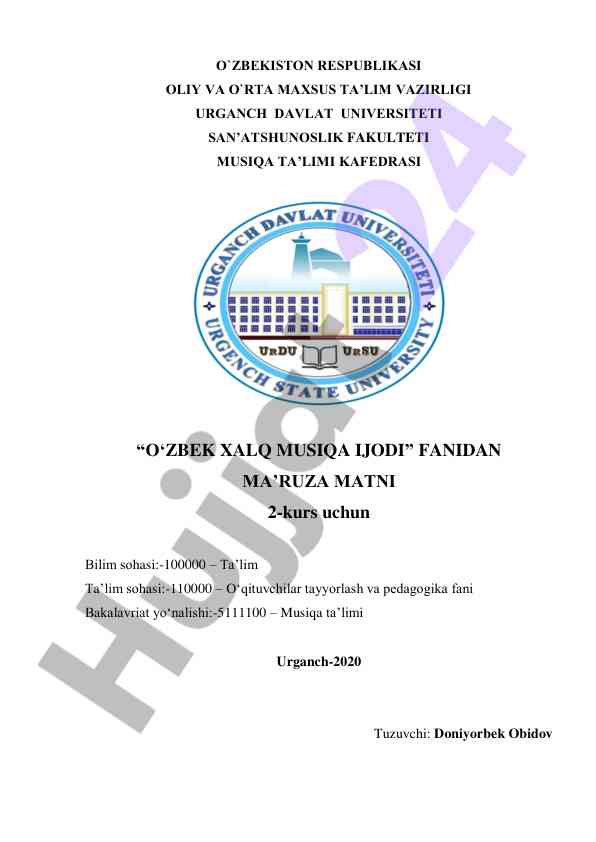 O‘zbek xalq musiqa ijodi ma’ruza matni