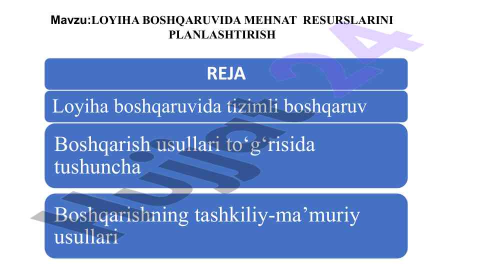 Loyiha boshqaruvida mehnat resurslarini rejalashtirish