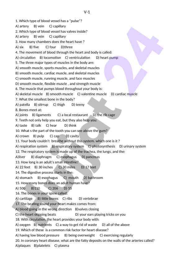 Human anatomy and physiology quiz questions