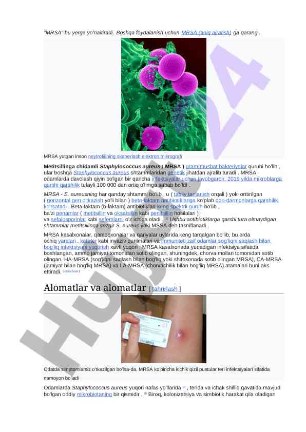 Mrsa bakteriyalarining antibiyotik qarshiligi