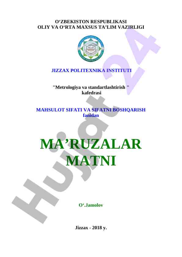 Mahsulot sifatining muhim asoslari va standartlashtirish