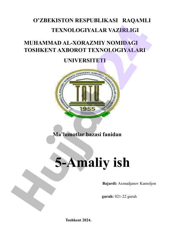 Ma’lumotlar bazasi fanidan amaliy ish