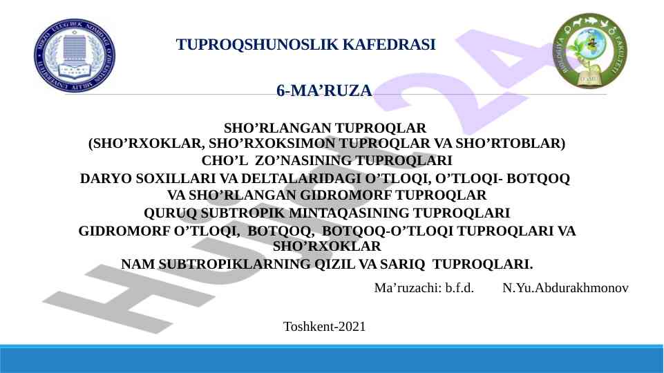 Sho’rlangan tuproqlar va ularning formasiyalari