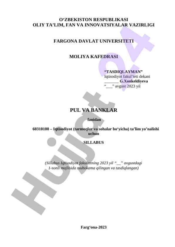 Iqtisodiyot ta’lim yo’nalishi uchun sillabus