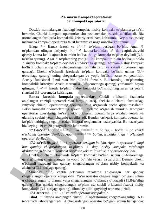 Kompakt operatorlar va ularning tafsifi