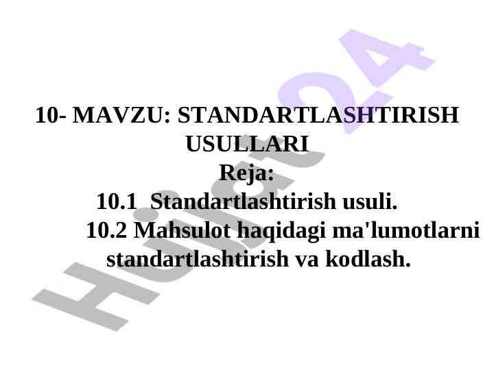 Standartlashtirish usullari bo'yicha o'quv qo'llanma
