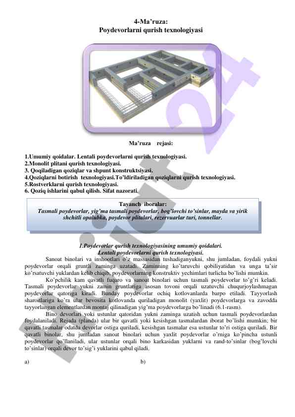 Poydevorlarni qurish texnologiyasi teshishi