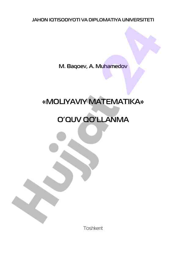 Moliyaviy matematika o‘quv qo‘llanmasi