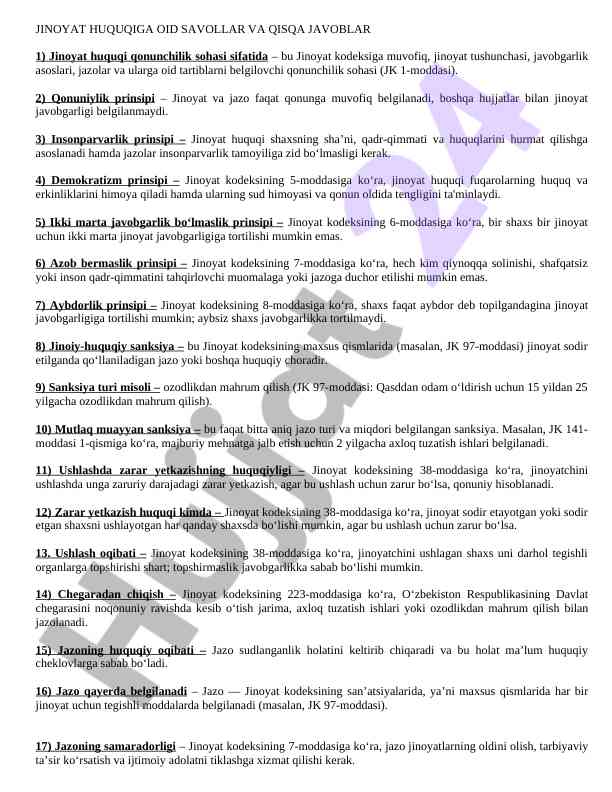 Jinoyat huquqi prinsiplari va qonunchilik asoslari