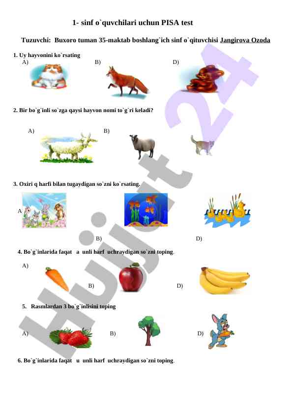Pisa test sinf o'quvchilari uchun savollar