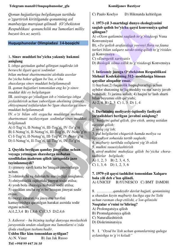 Huquqshunoslar olimpiadasi sinov muddati boshqaruvi
