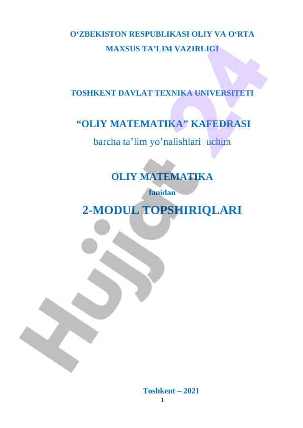 Oliy matematika fanidan modul topshiriqlari