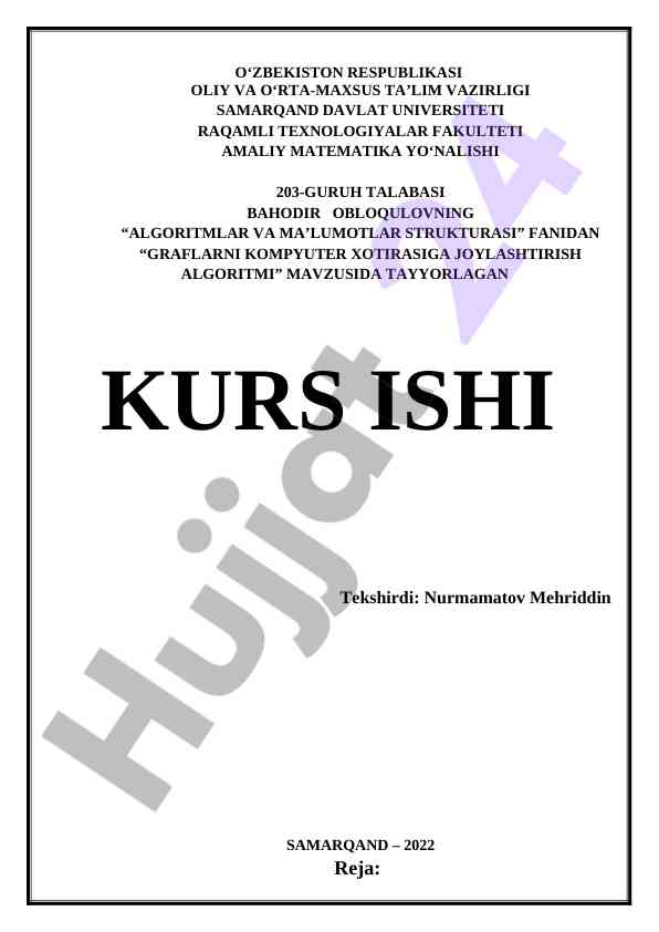 Graflarni kompyuter xotirasiga joylashtirish algoriti