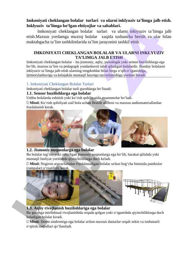 Imkoniyati cheklangan bolalar va inklyuziv ta’lim
