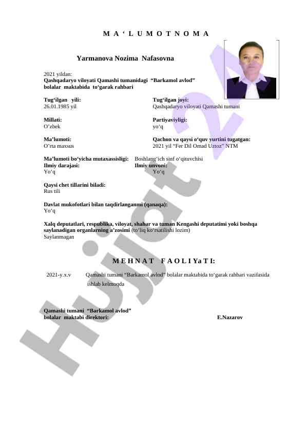 Barkamol avlod bolalar maktabida rahbarlik tajribasi