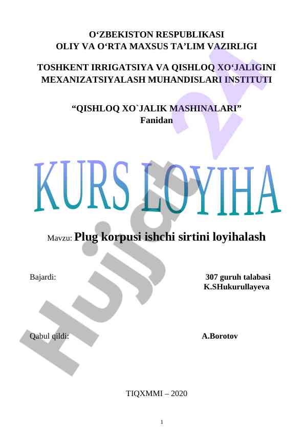 Plug korpusi ishchi sirtini loyihalash