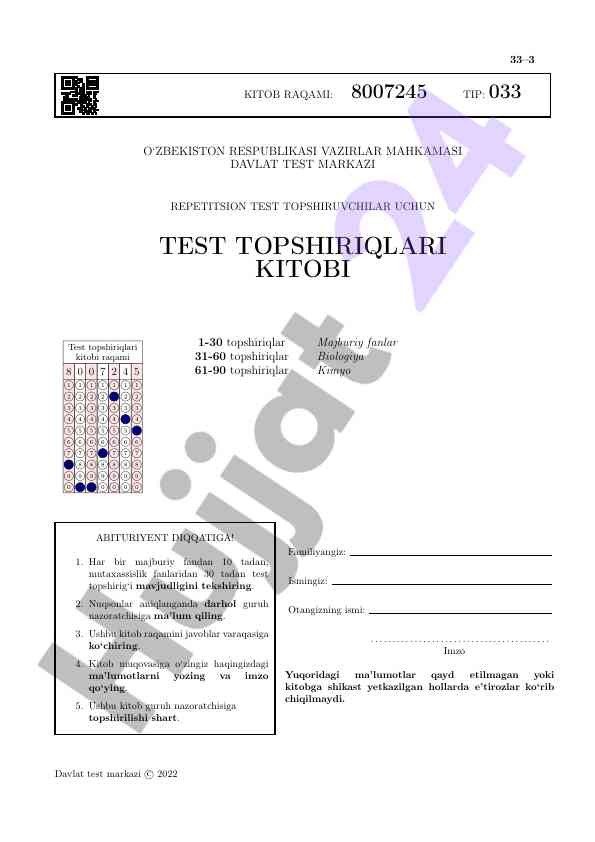 Repetitsion test topshiriqlari kitobi