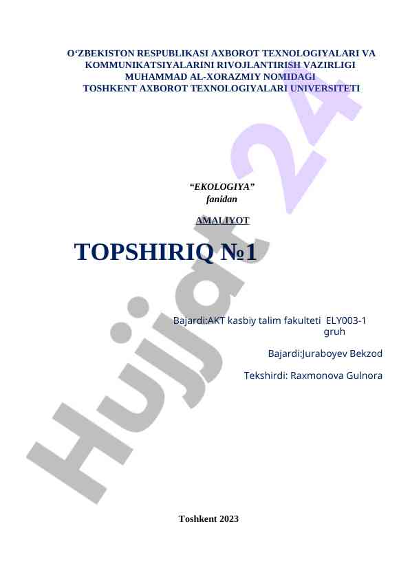 Ekologiya fanidan amaliyot topshiriq №1 tahlil