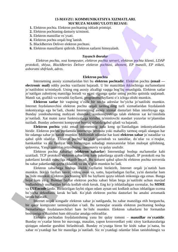 Elektron pochta xizmatlari haqida ma'ruza