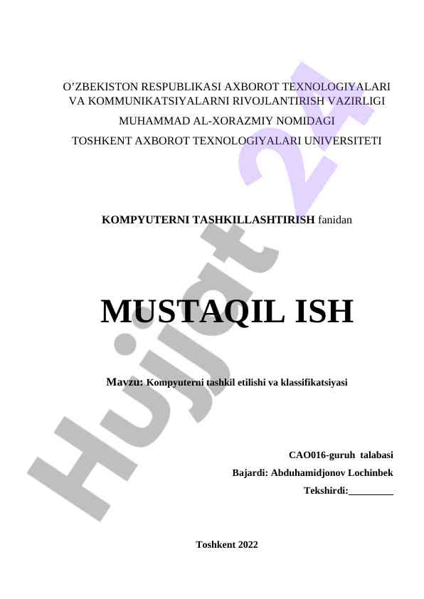 Kompyuterni tashkil etilishi va klassifikatsiyasi