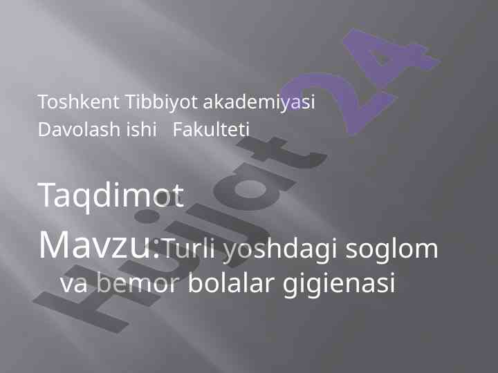Turli yoshdagi soglom va bemor bolalar gigienasi