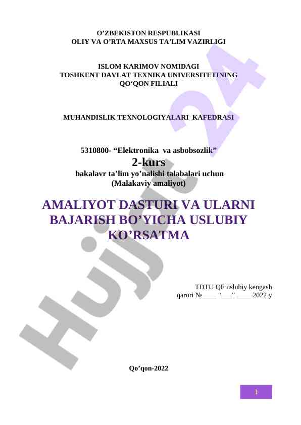 Amaliyot dasturi va ularnu bajarish bo‘yicha ko‘rsatma