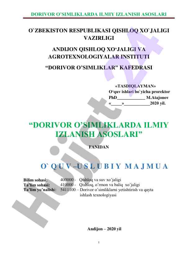 Dorivor o‘simliklarda ilmiy izlanish asoslari