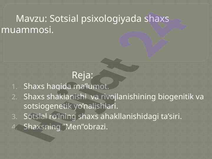 Sotsial psixologiyada shaxs muammosi tahlili