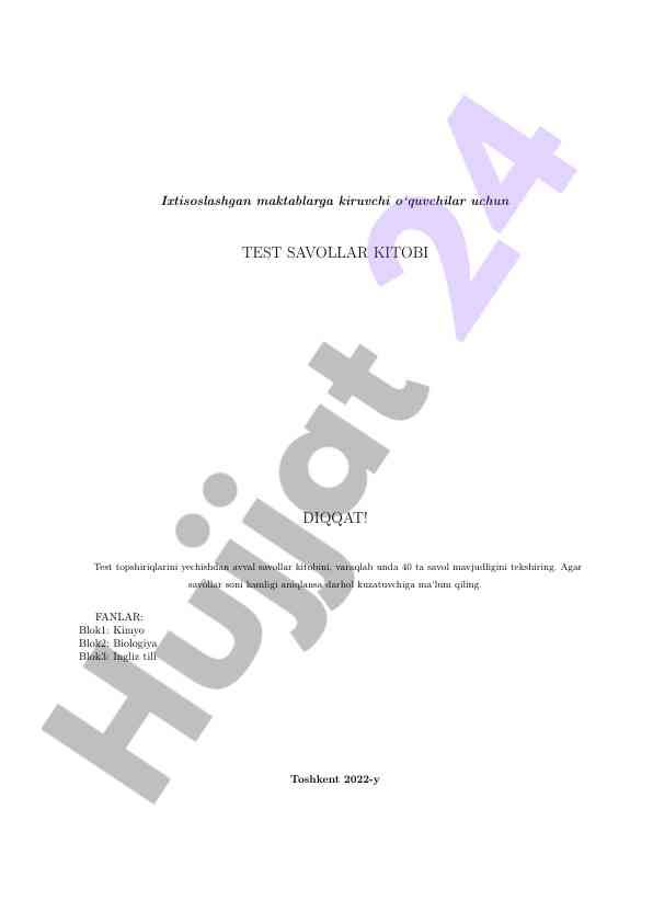 O‘quvchilar uchun test savollari kitobi