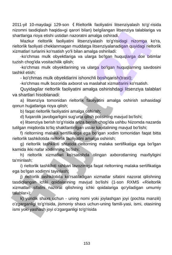 Rieltorlik faoliyatini litsenziyalash nizomi