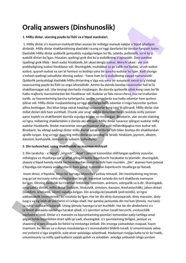 Milliy dinlar va ularning e’tiqod manbalari