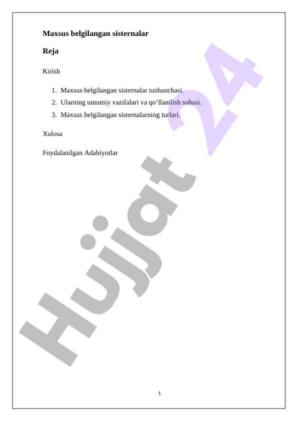 Maxsus belgilangan sisitinalar tushunchasi va xavfsizlik