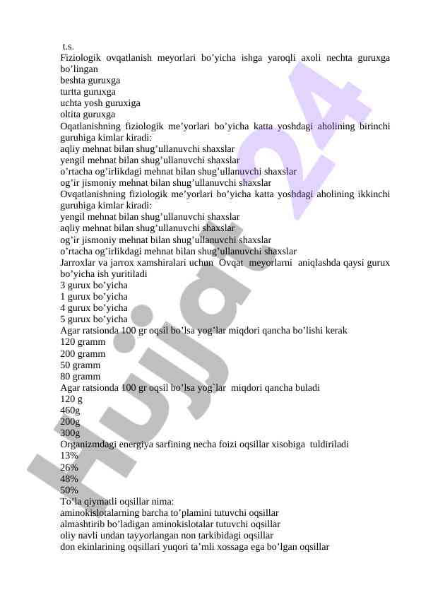 Fiziologik ovqatlanish meyorlari tahlili