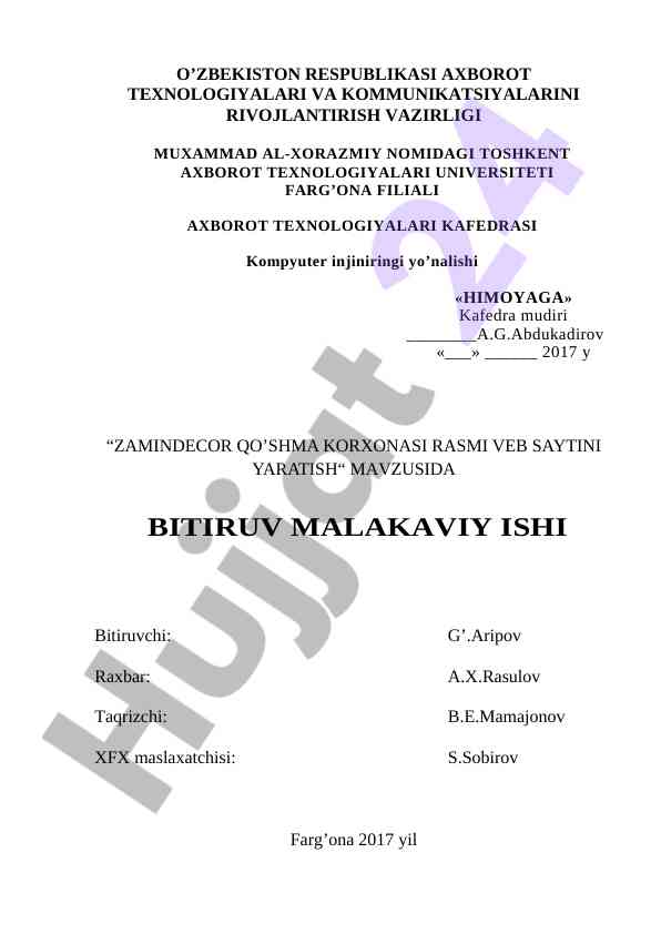 Web sayt yaratish bo'yicha bitiruv malakaviy ish