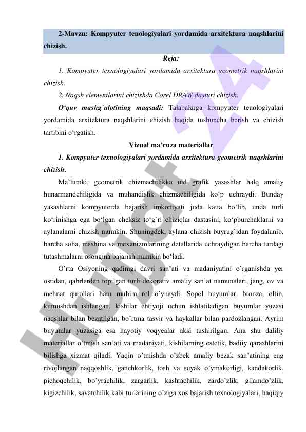 Kompyuter texnologiyalari yordamida arxitektura naqshlari