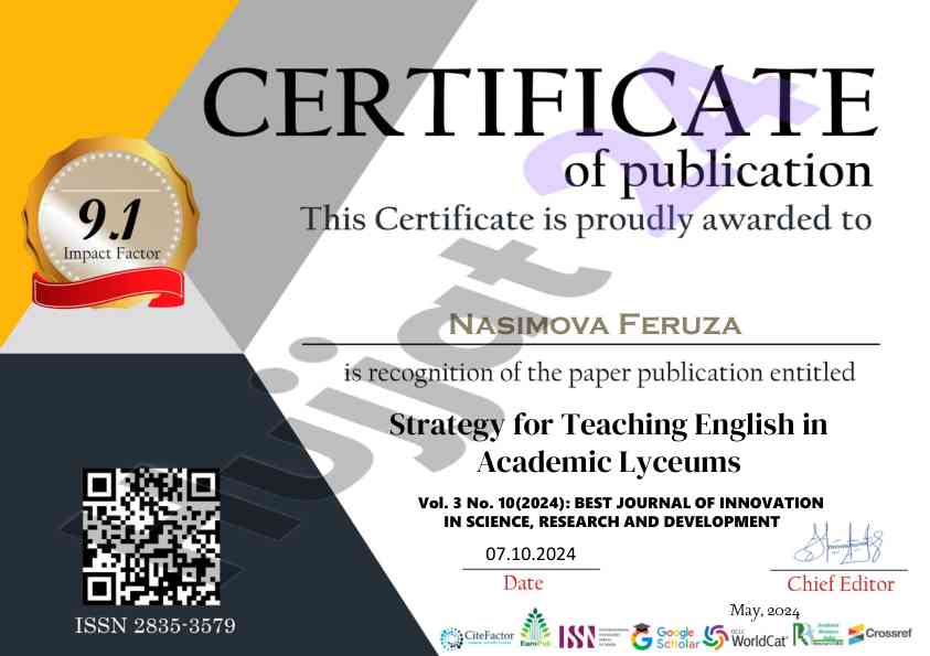 Strategy for teaching english in academic lyceums