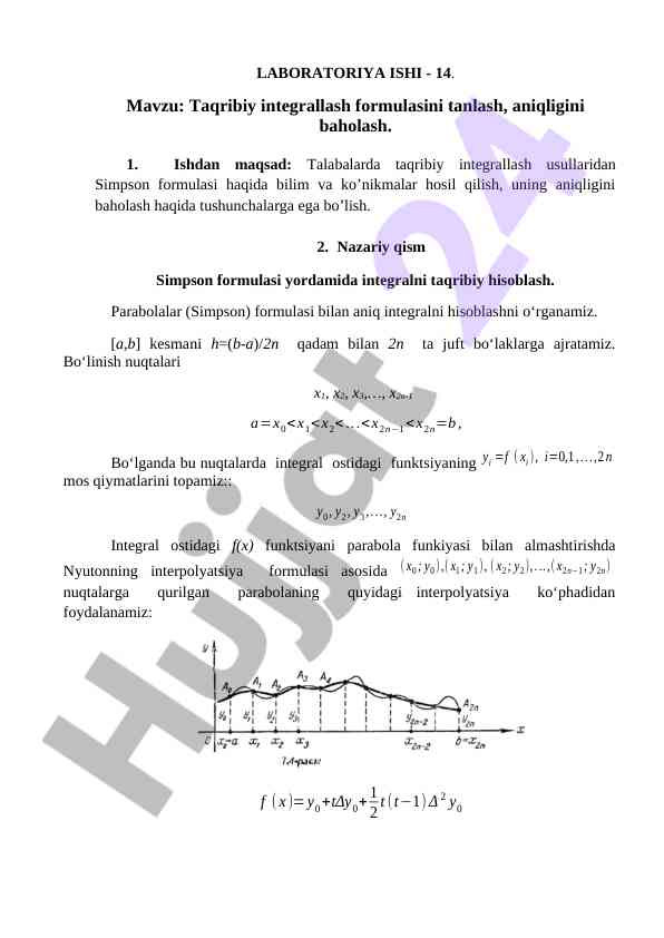 Taqribiy integrallash formulasini baholash