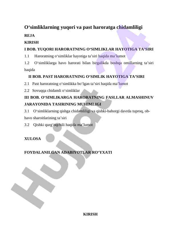 O‘simliklarning haroratga chidamliligi haqida maqola