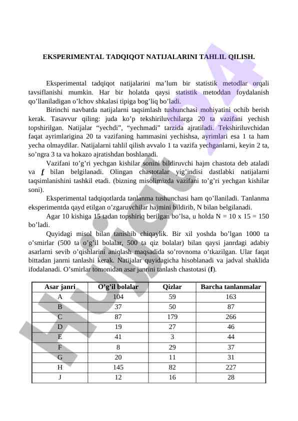 Eksperimental tadqiqot natijalarini tahlil qilish