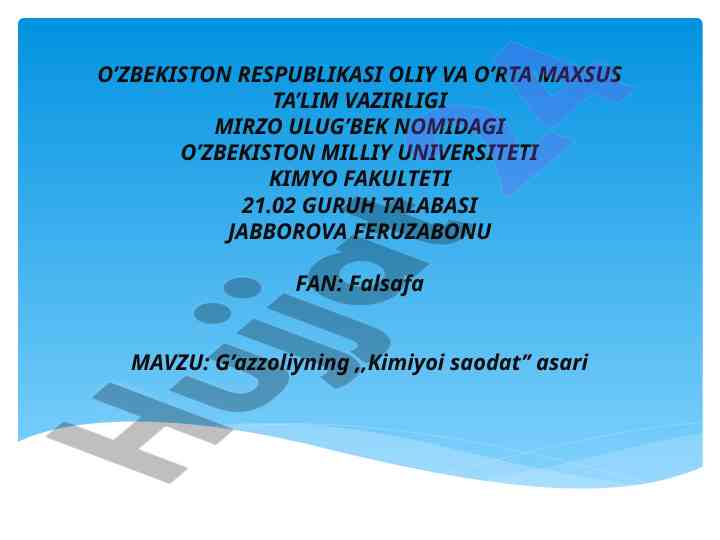G'azzoliyning kimiyoi saodat asari haqida